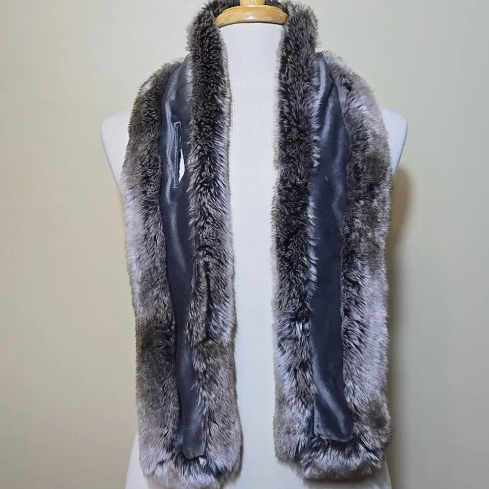Faux Fur Stole‎ Scarf Holiday Restoration Hardware Brown Gray